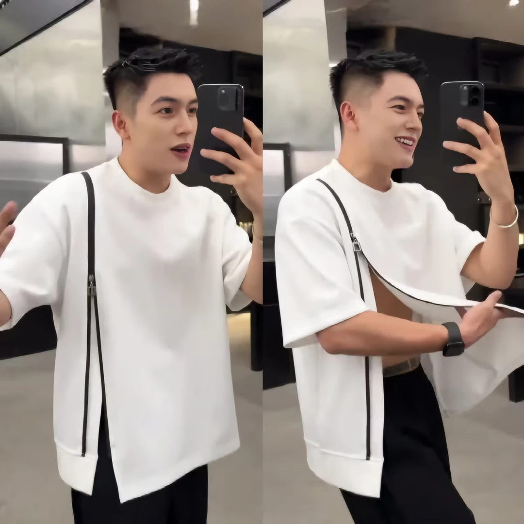 拉链开衩结构】柔软短袖T恤情侣夏季新款时尚休闲百搭短袖上衣男女