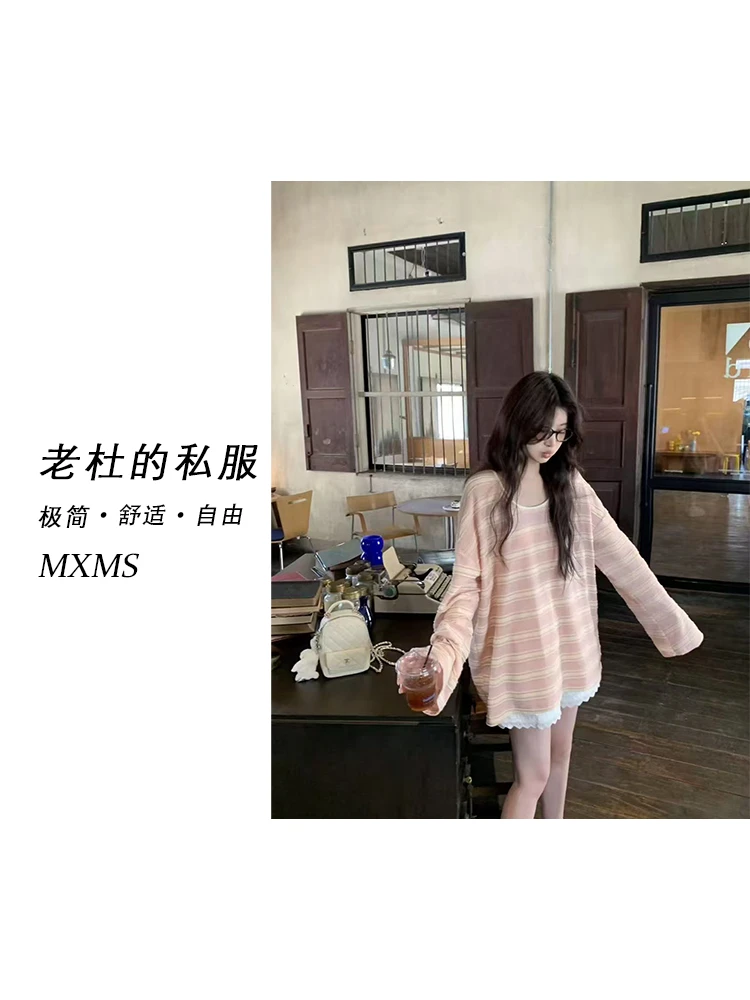 （麦欢尼）9626-“韩系简约”经典条纹撞色休闲时尚宽松长袖打底衫