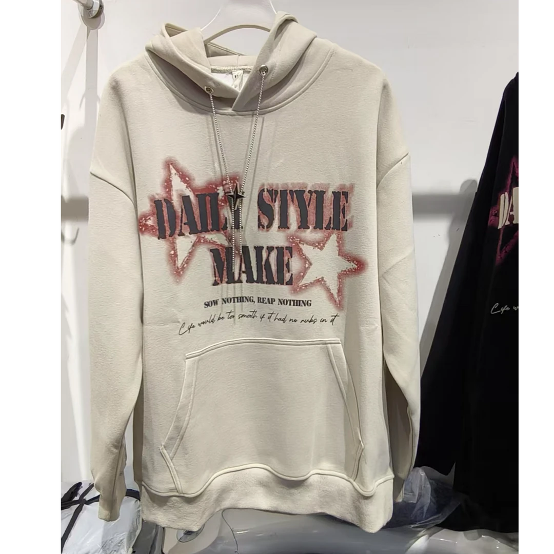 6806#字母卫衣五星时尚休闲连帽宽松印花带帽卫衣套头百搭2802