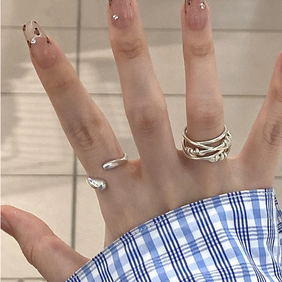 铜合金戒指 戒指交叉缠绕复古多层女ins风冷淡风指环高颜值尾戒可
