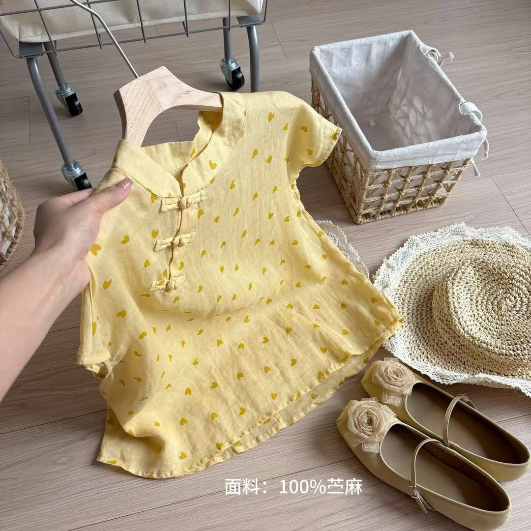 新中式夏季复古新款国风提花盘扣休闲气质短袖衬衫#911