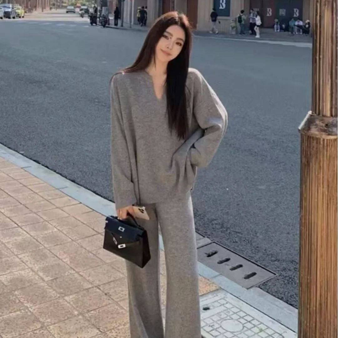 法式宽松毛衫针织时尚套装慵懒风长袖休闲