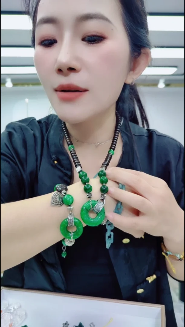 2262绿平安扣手链项链一套