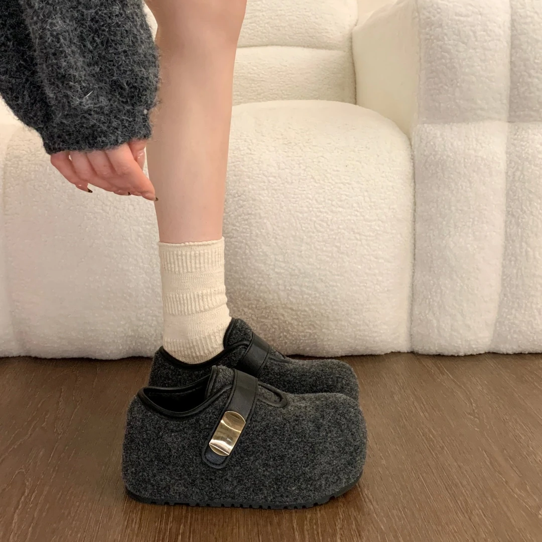 厚底内增高加绒勃肯鞋女2025秋冬新款玛丽珍雪地靴毛毛晚晚棉鞋子