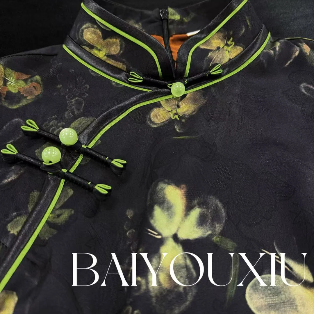 白幼秀【港款】新款2025复古时尚优雅中式立领港风旗袍3525