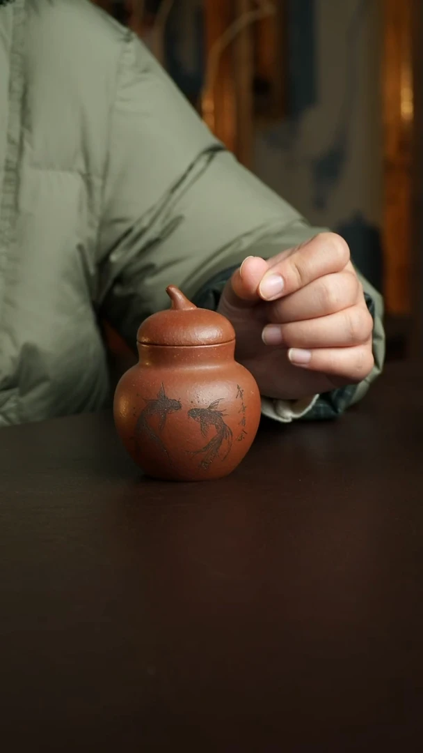 茶杯紫砂24号 葫芦茶叶罐30克 宜兴紫砂原矿作品