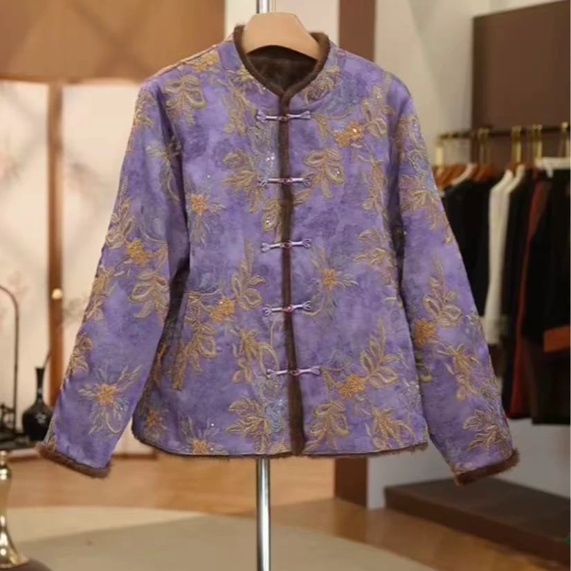 MS[丽姐.优选]浮雕工艺双面双穿皮草外套