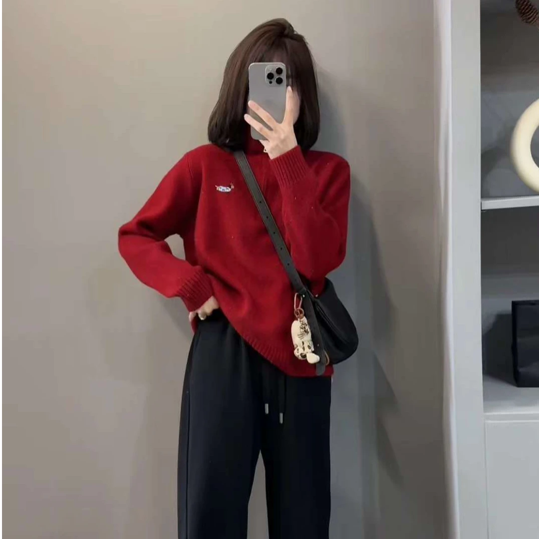 TY7 【腊肠狗】韩系点点纱半高领腊肠狗毛衣(衣长58)