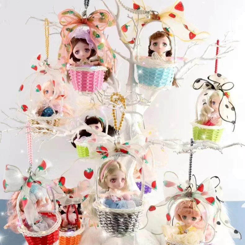 3D美瞳梦幻动漫炫彩灯光珍珠手提花篮精美公主关节娃娃过家家玩具