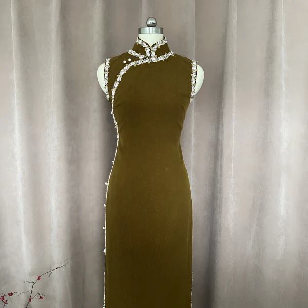 肆时花「秋韵香」香云纱全开襟古法手工旗袍-5-1350