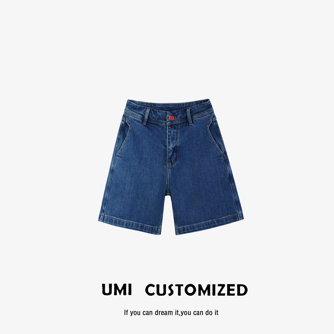 UMI "红扣子" 夏季微弹高腰垂感显瘦百搭三分牛仔短裤 COSTOMZED
