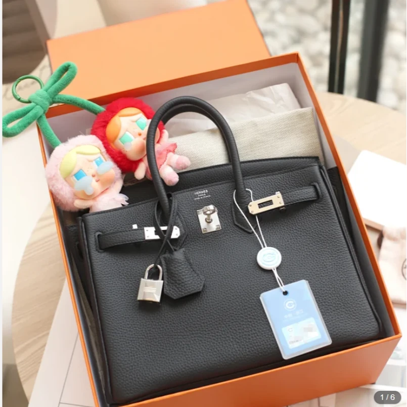 未使用 Hermes/爱马仕 Birkin25 K刻 TOGO皮 黑色 银扣女包