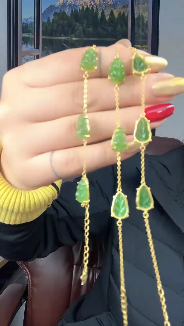 银S925镶嵌手链和田玉碧玉叶子手链多样性发其一