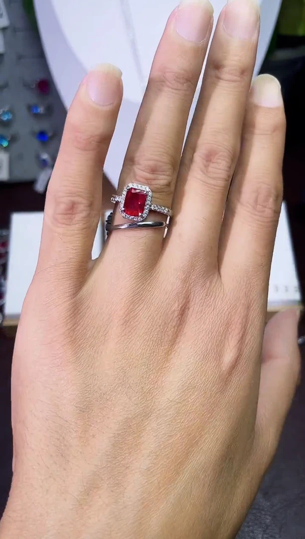 合金合成钻石红宝戒指