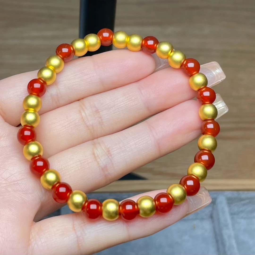 玉麓 足金6mm古法转运珠20颗4.2g红MN手串（串好发货）