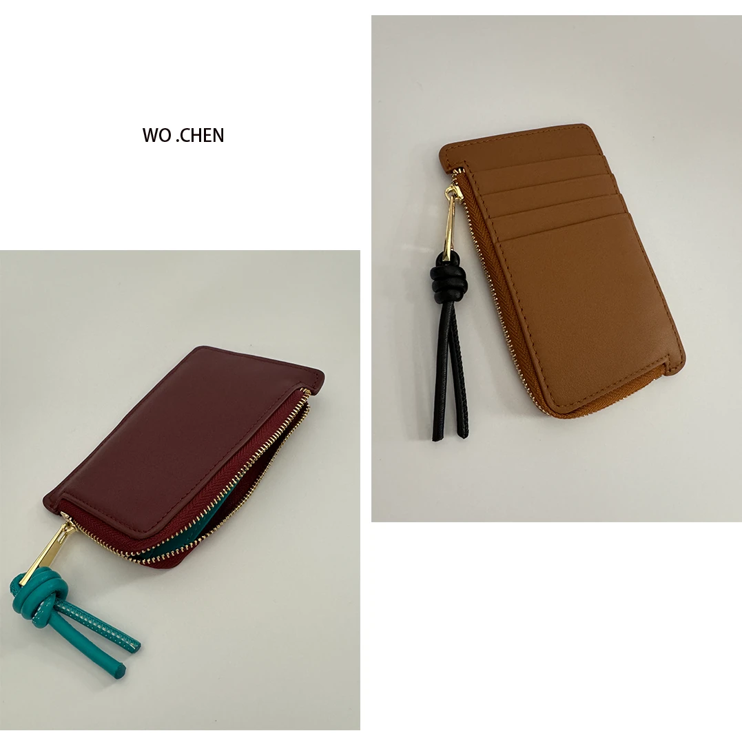 新款撞色真皮钱卡一体包便携简约