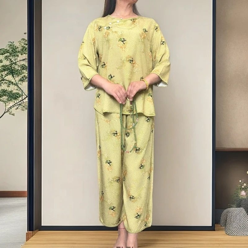 棉绸中国风宽松薄款夏季成人家居服套装