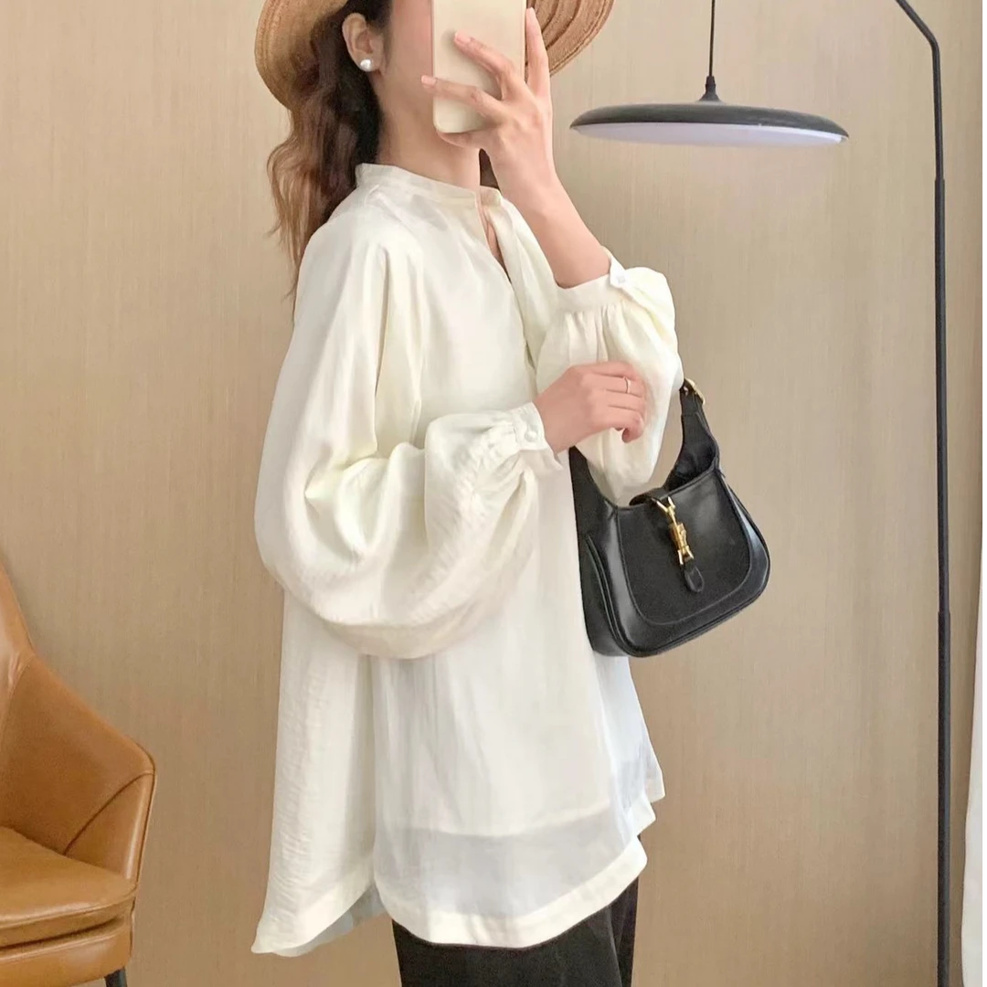 春季新款女款设计感宽松显瘦简约纯色休闲长袖衬衫