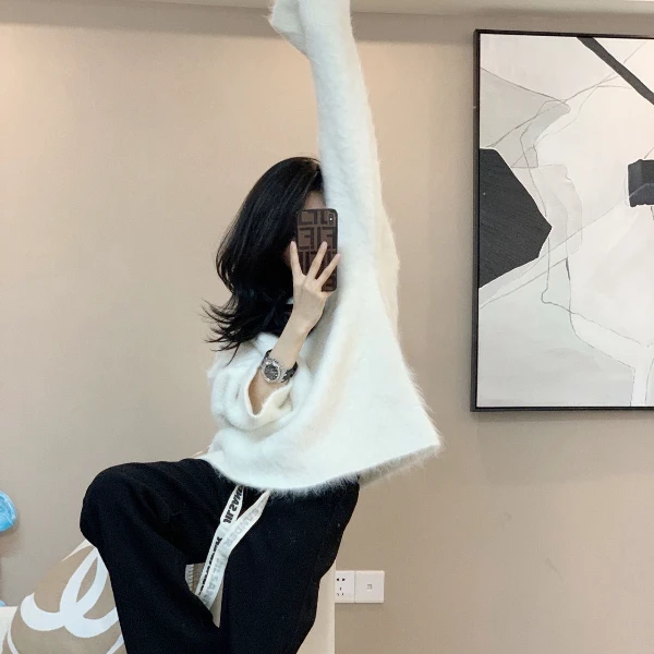 常规针织落肩袖纯色常规款薄款显瘦时尚百搭宽松秋冬套头设计感