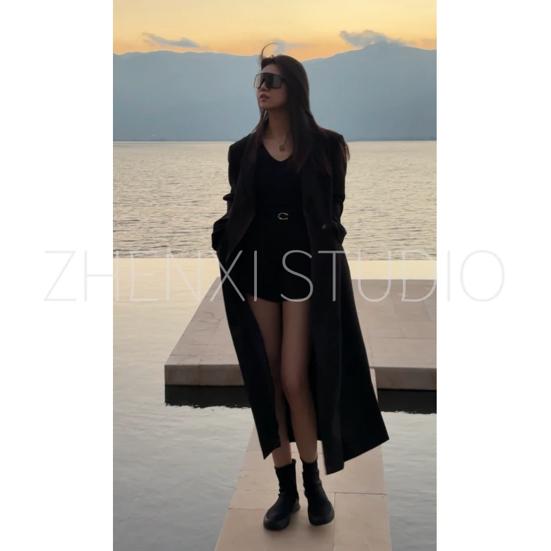 针西【事业脑西装风衣】高个子穿搭加长宽松进口面料时尚风衣W90162