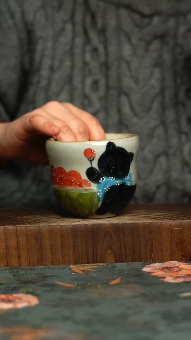 杯釉下彩手工手绘同款陶器