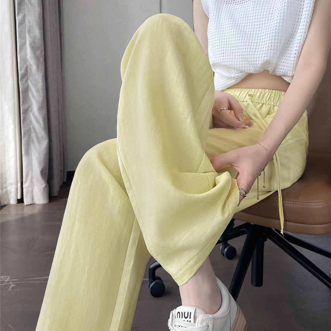 莱赛尔天丝阔腿裤女夏季薄款休闲冰丝亚麻裤子宽松窄版直筒山本裤