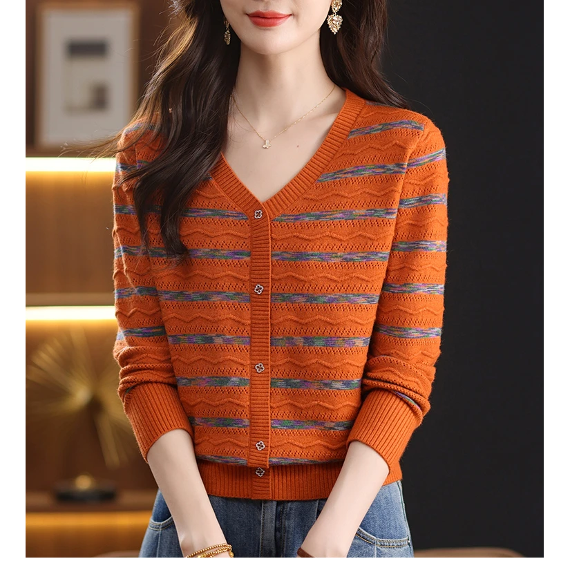 【绵羊毛】洋气高档女上衣2024年春秋新款百搭显瘦宽松妈妈装针织衫