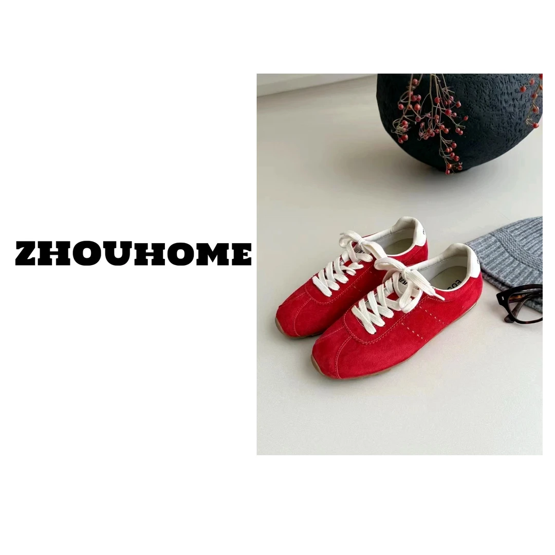 【周周服饰】复古软底红色德训休闲鞋
