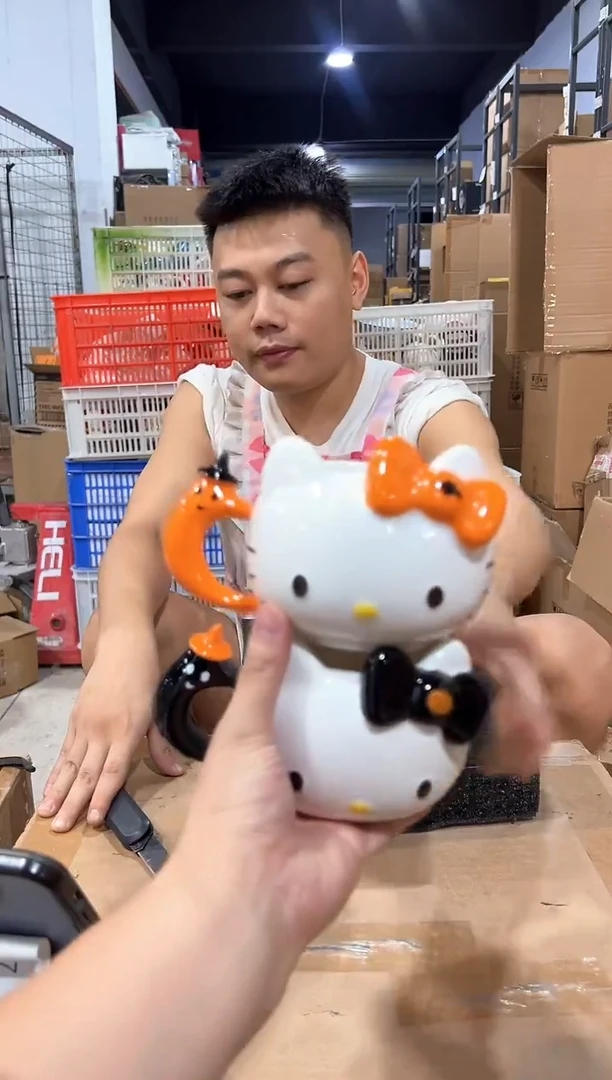 瓷片原盒万圣节kt猫头杯2件套