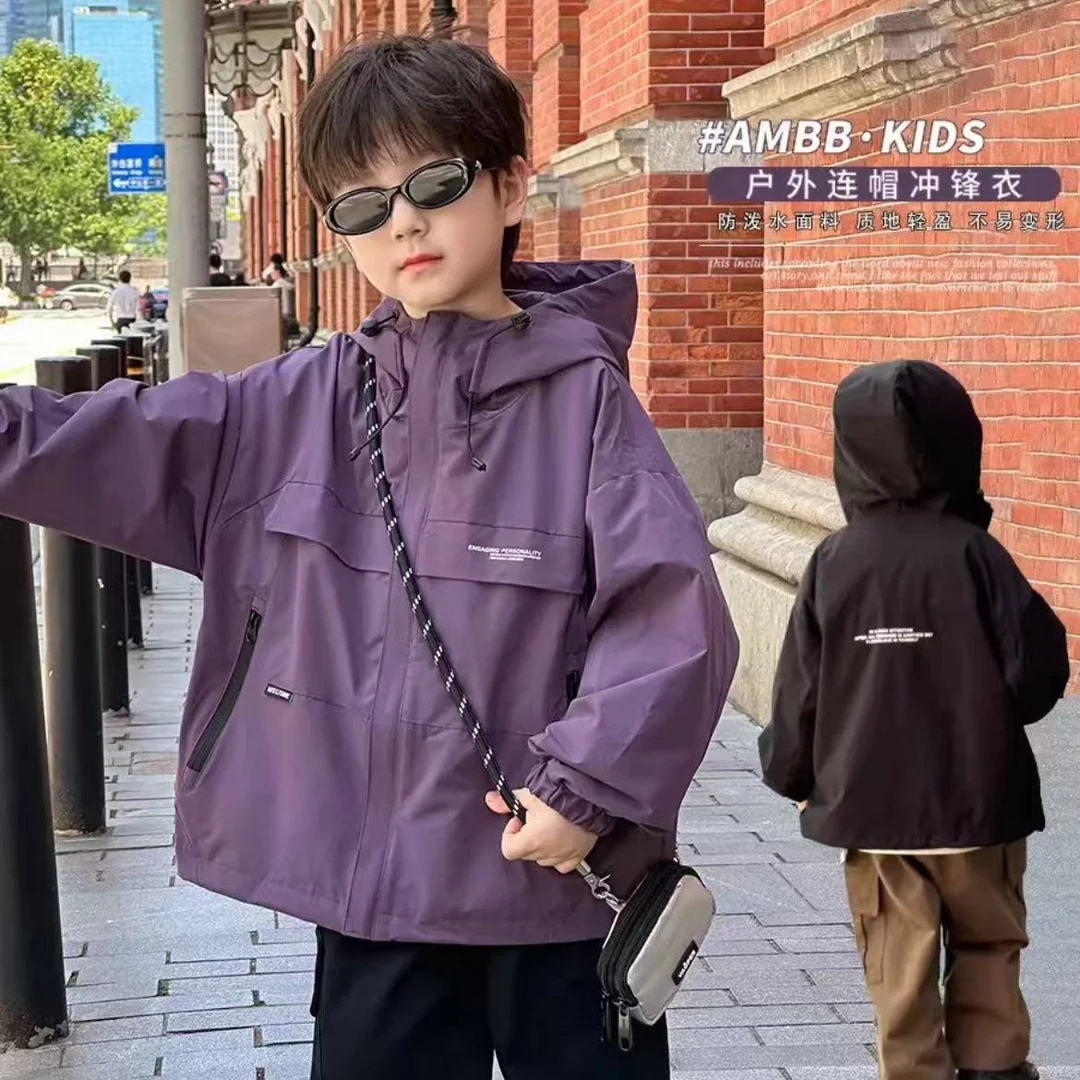 【高品质】三防冲锋衣秋季新品男童亲子装透气韩版防水免洗韩版连帽