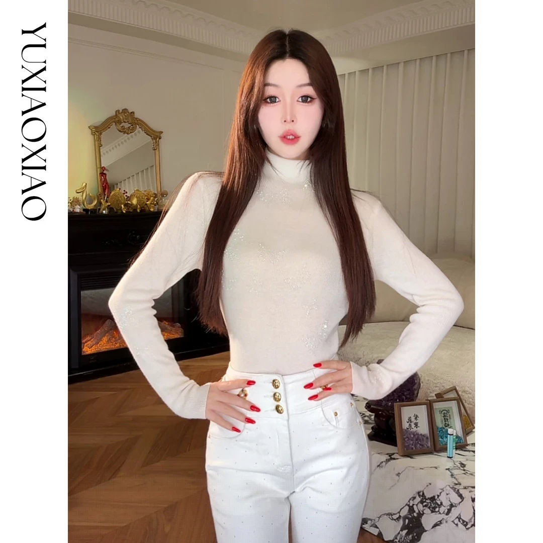 余潇潇【星光蝶语】绵羊毛混纺精美渐变大小蝴蝶烫钻高领修身打底