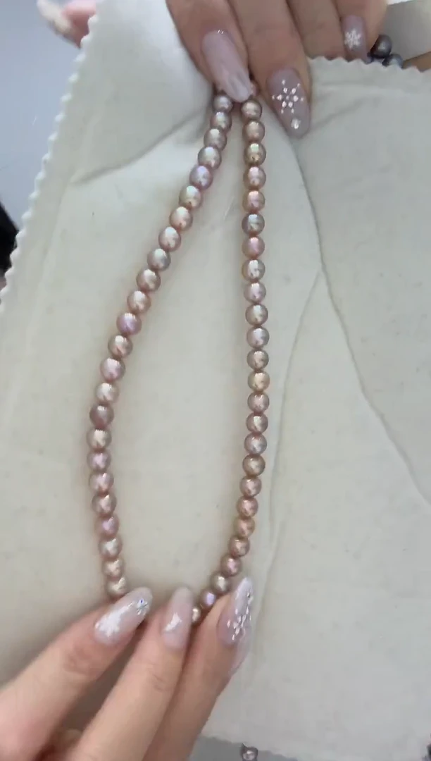 颈饰银S925镶嵌淡水珍珠茶金 无核 6.3-7.3