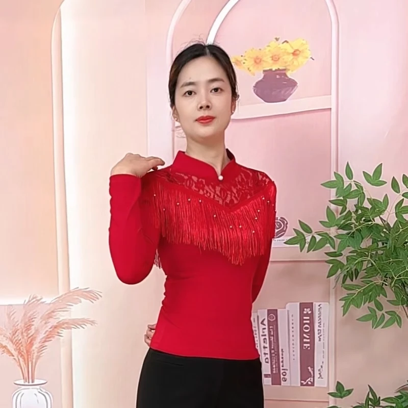 新款形体走秀摩登舞蹈服流苏亮片女士跳舞专用拉丁吉特巴交谊舞衣