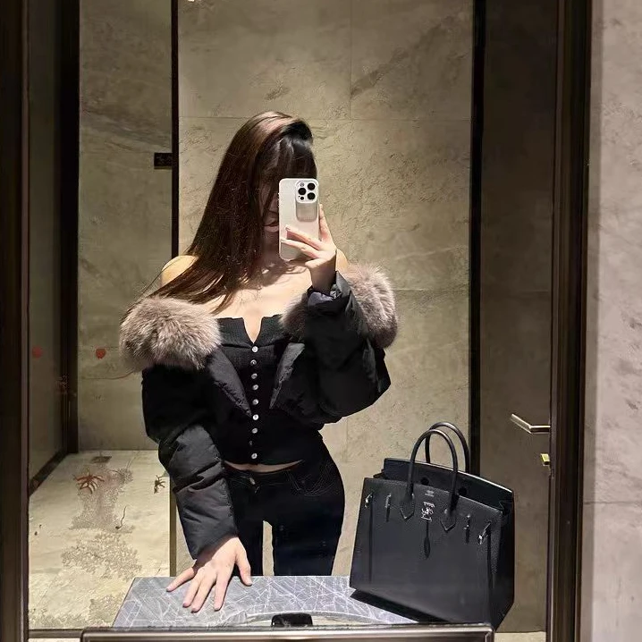 【真毛领】羽绒服女冬季2025新款短款外套小个子高级感大毛领时尚