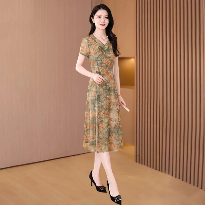 拉夏贝尔十三行雪纺连衣裙2025新款女夏轻奢高级感贵夫人高端品牌