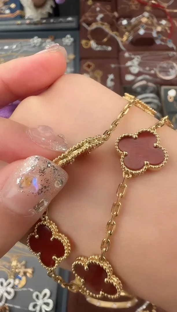 【闪购商品】玛瑙/玉髓手链18K金镶嵌红五花手链