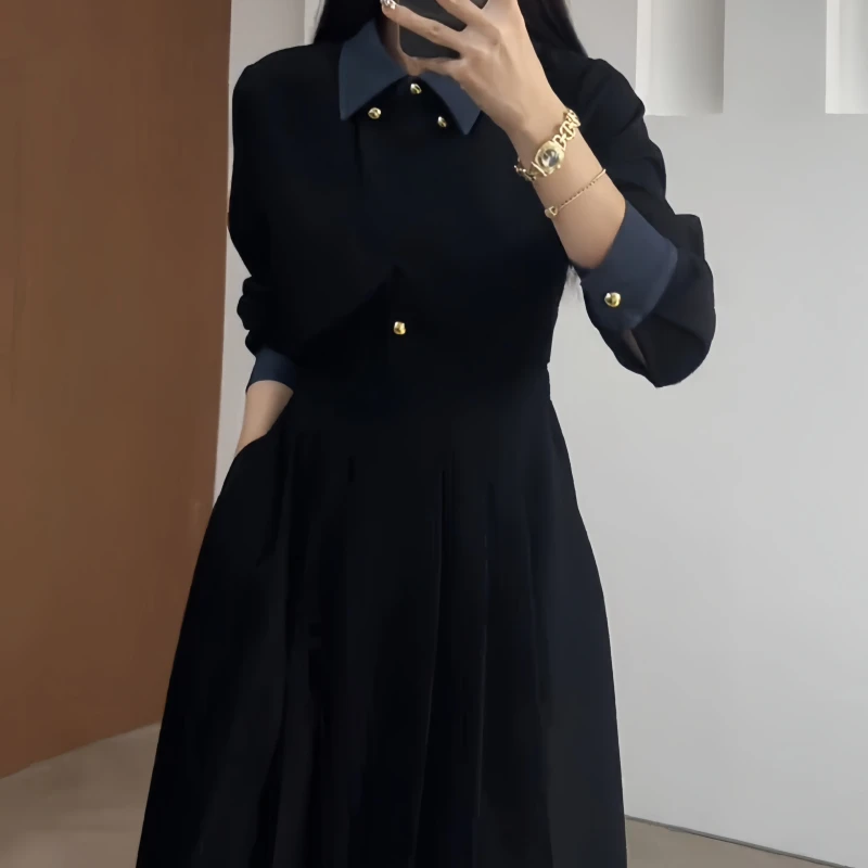 早秋新款胖mm法式富家千金风穿搭设计感连衣裙小香风假两件连衣裙