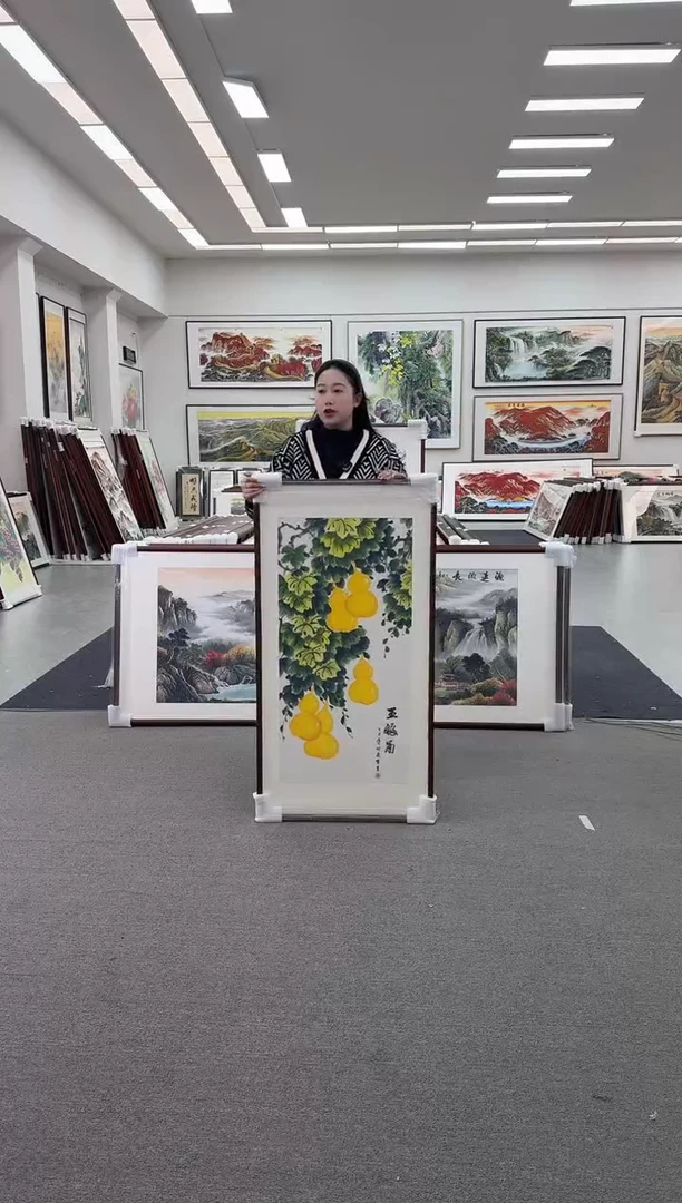 国画手绘  玄关走廊 125*65   五福图