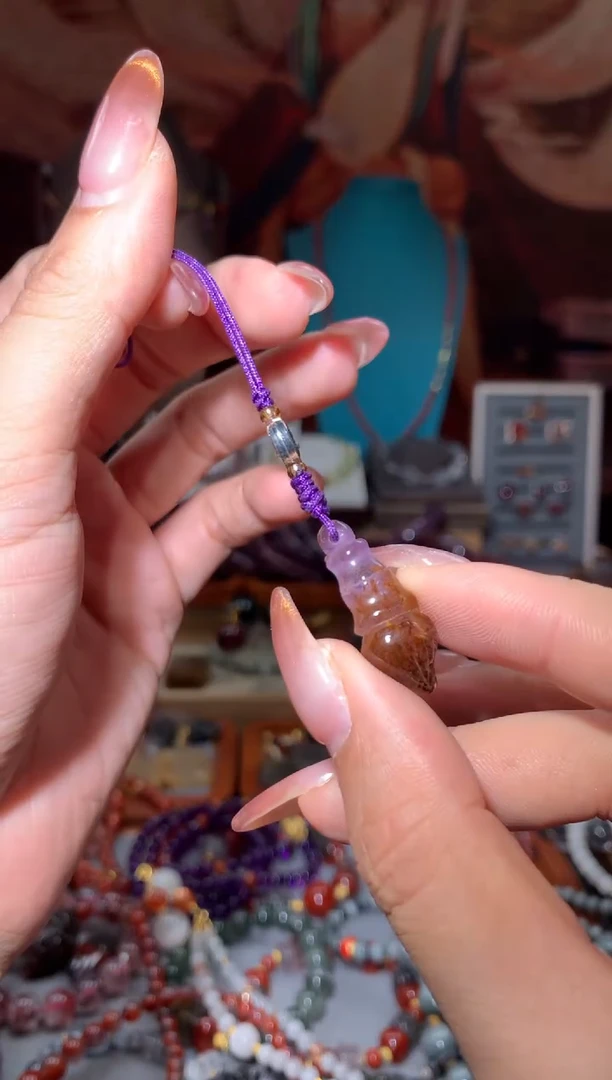 未镶嵌珠宝半成品水晶极光紫钛文昌笔挂件