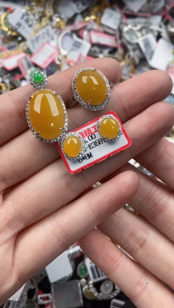 银S925镶嵌戒指翡翠5555---7
