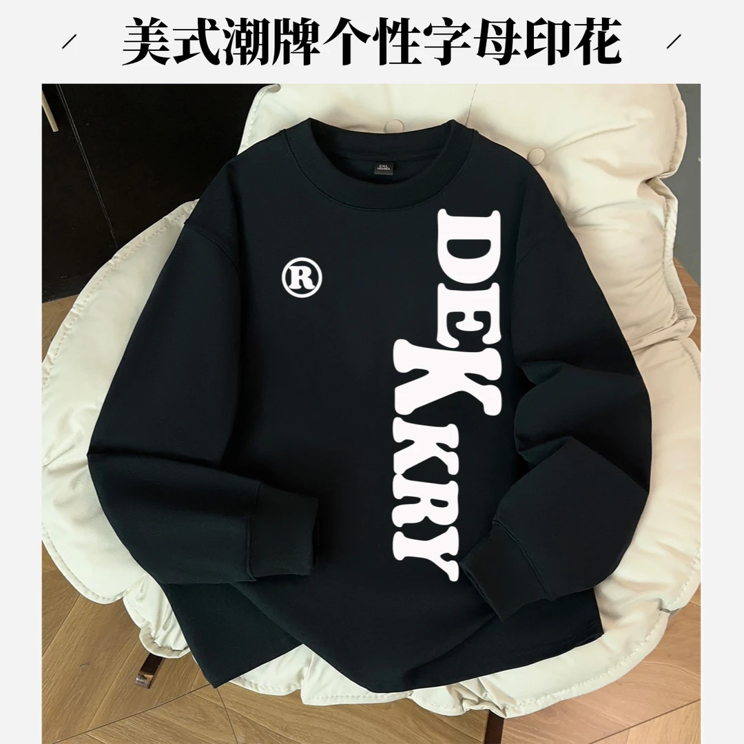 labzaa100%纯棉美式潮牌个性字母印花长袖T恤女秋季休闲情侣上衣