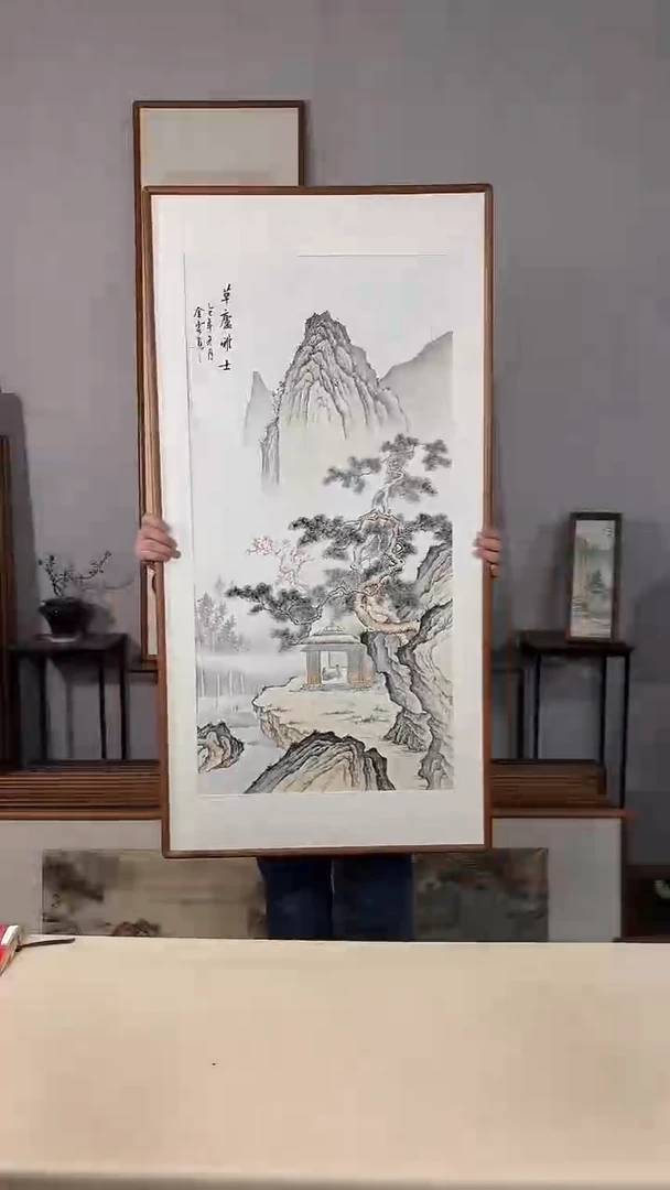 国画手绘*草庐雅士*62*122cm带框发货