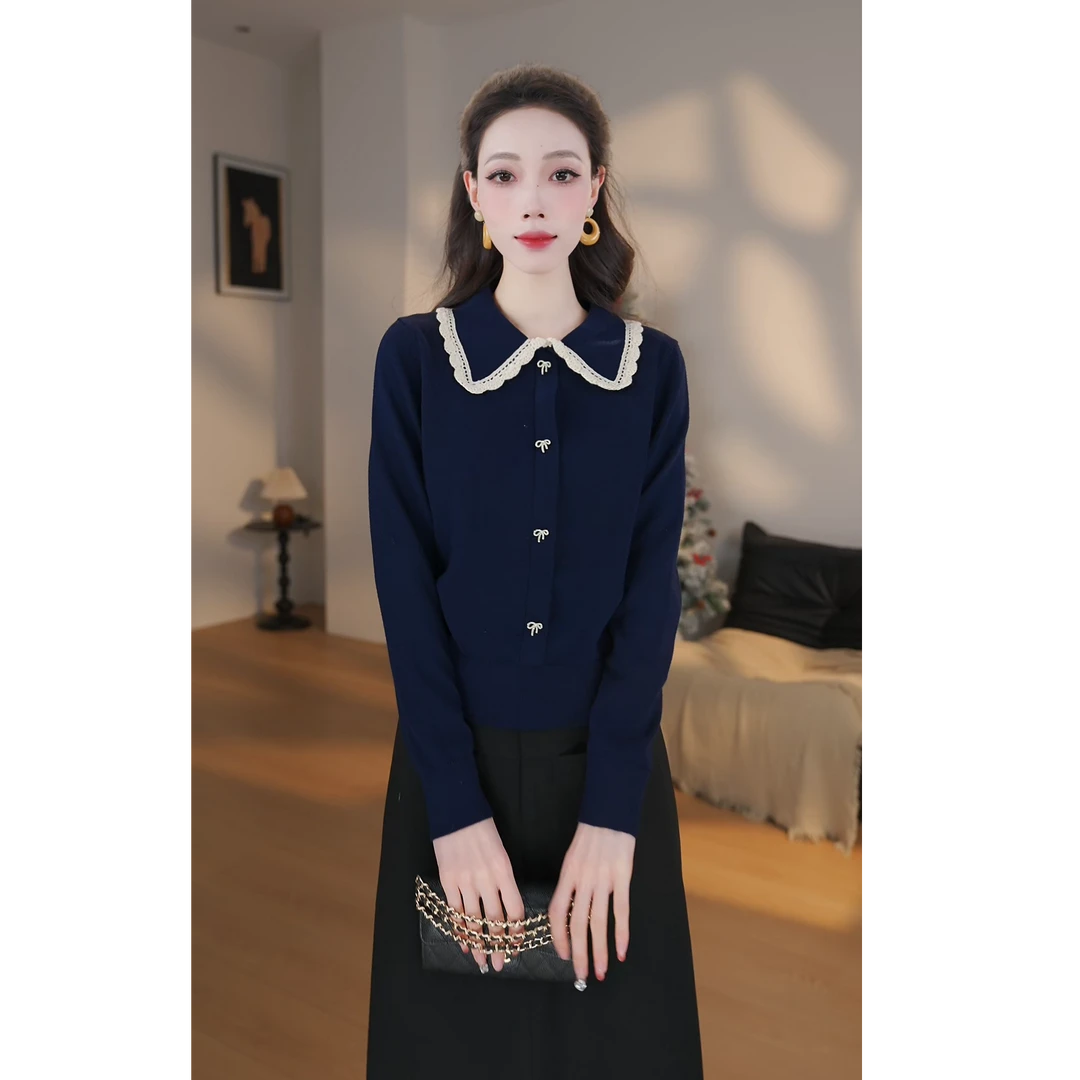 【曼贝】2024秋冬新款针织衫女套头时尚复古气质毛衣打底衫8444708