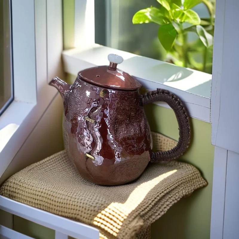手工紫铜壶一张打制作。300毫升家用陶瓷陶瓷大容量纯手工龙纹黑金