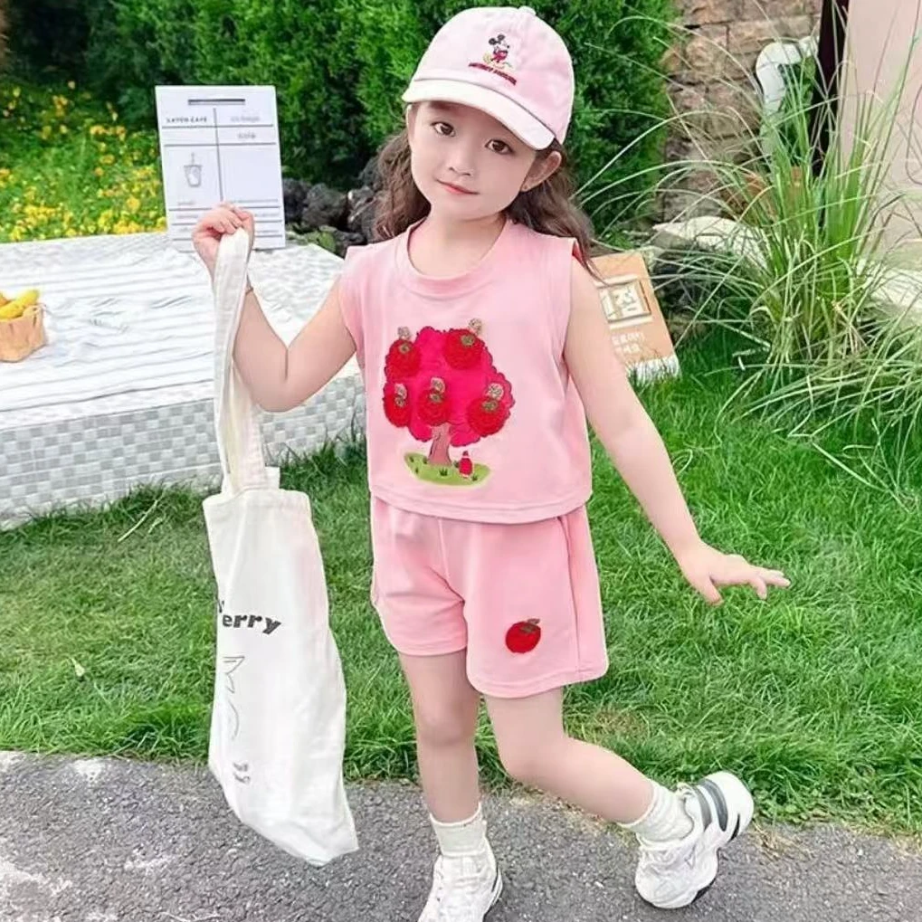 女套头薄款印花韩版卡通动漫套装女孩女宝上衣夏装