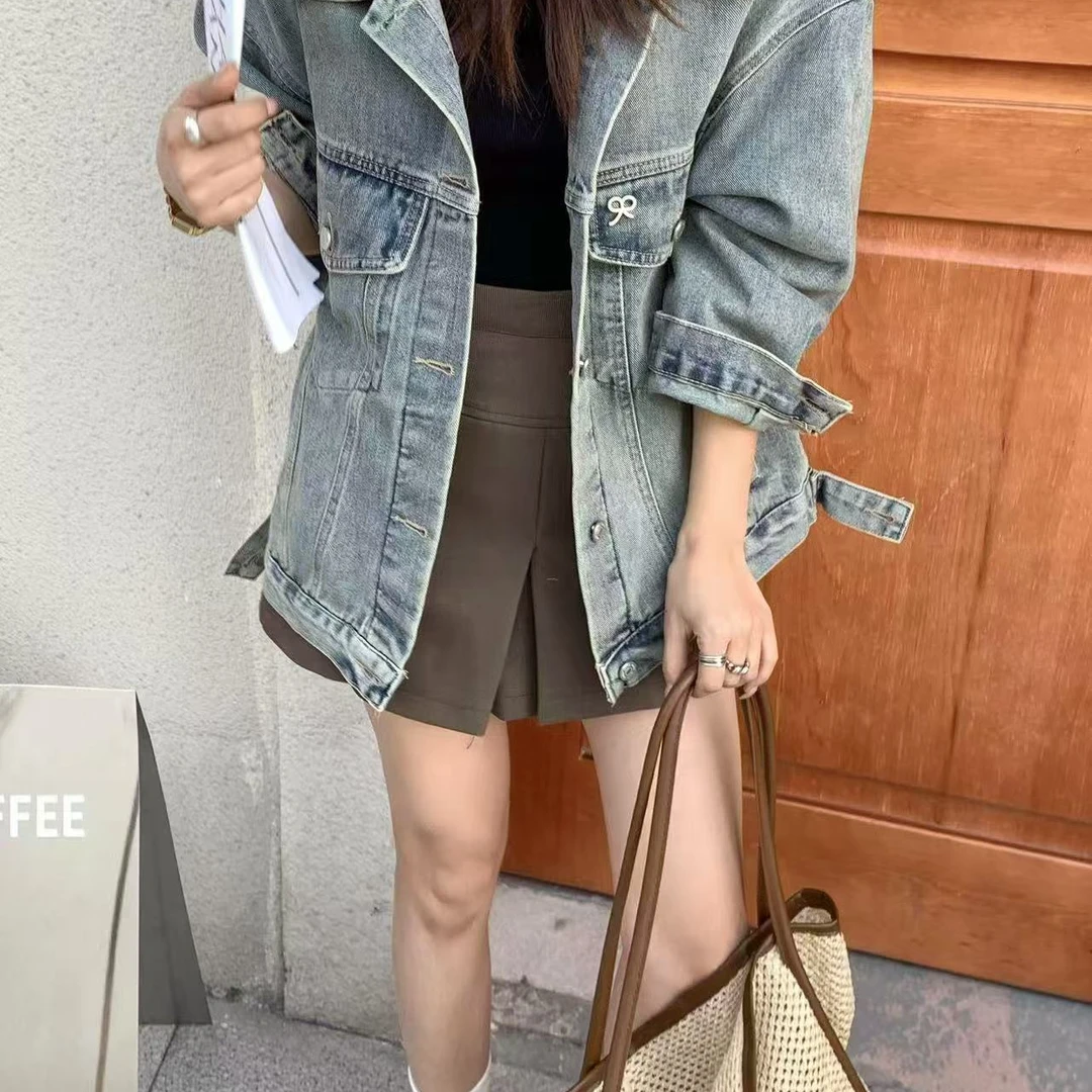 A534春季新款时尚简约网红牛仔外套女水洗韩版宽松气质百搭上衣潮