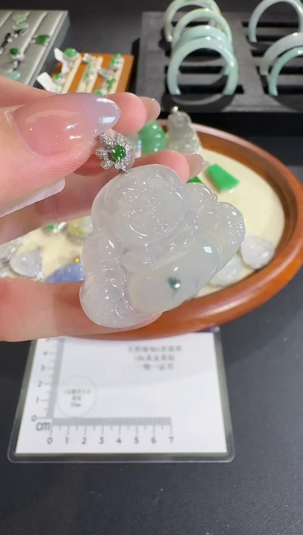 吊坠(不含链)18K金镶嵌翡翠【源头工厂】钻石镶嵌