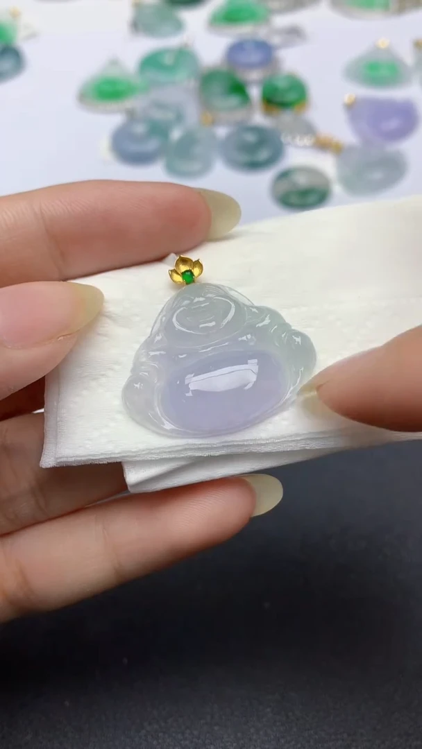 颈饰18K金镶嵌翡翠天然缅甸a货翡翠百元以上9元证书费自理