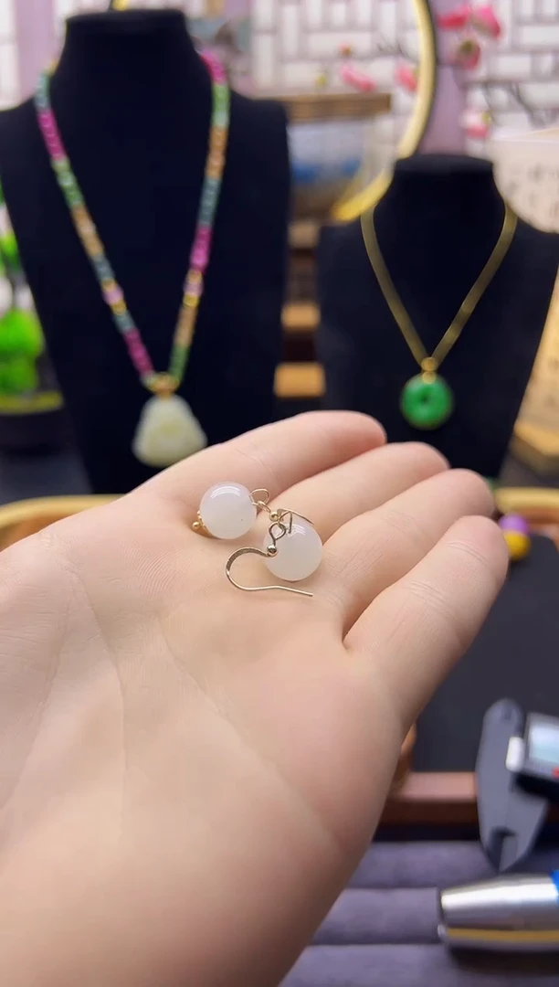 【闪购商品】和田玉耳饰14K金镶嵌E118