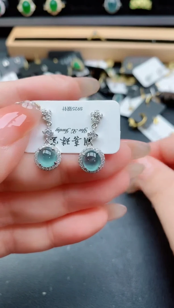 银S925镶嵌翡翠耳饰5080